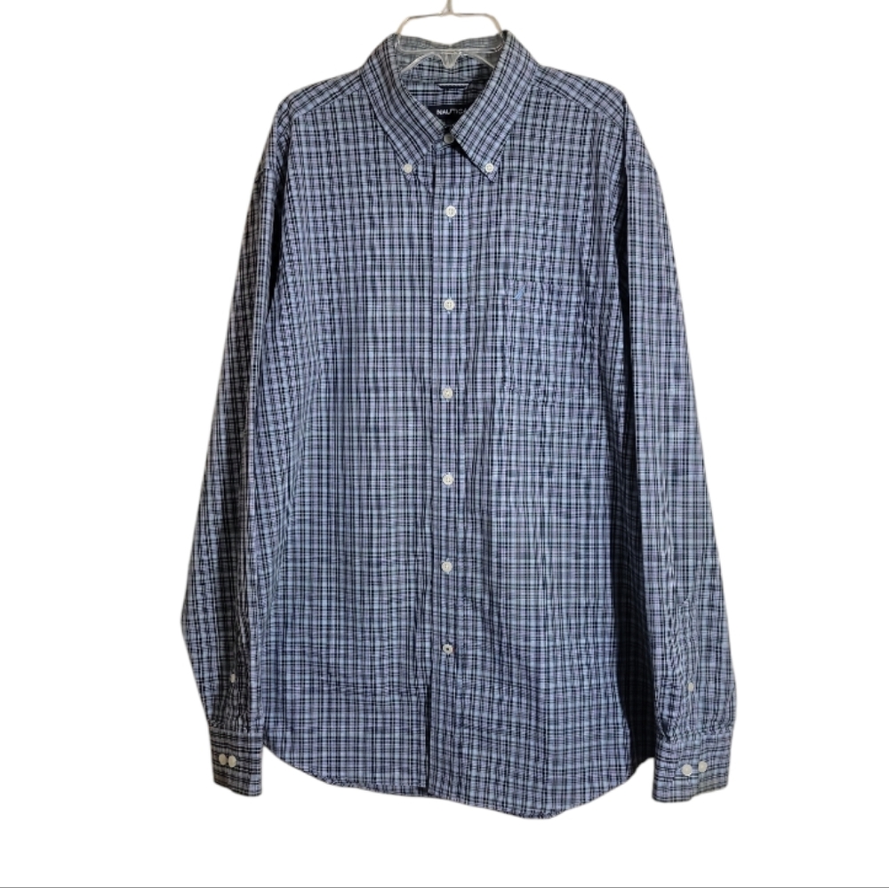 Nautica men’s large plaid button down shirt cotton wrinkle resistant